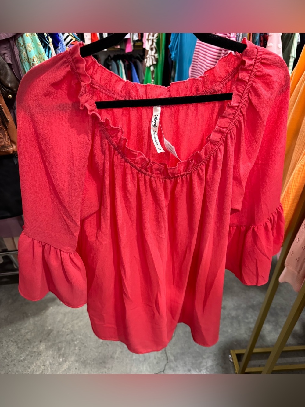 Bright Pink Ruffled Peasant Top - Unknown Brand